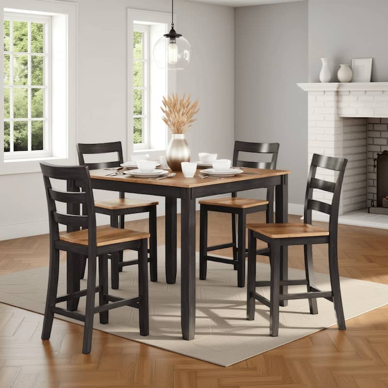 Gasy Counter Height Dining Table Set with 4 Ladderback Chairs, Brown