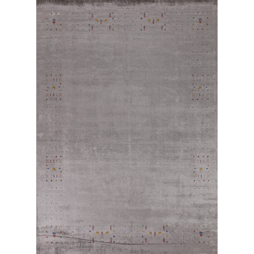 Tribal Gabbeh Oriental Area Rug Handmade Silk Carpet - 7'11" x 9'9"