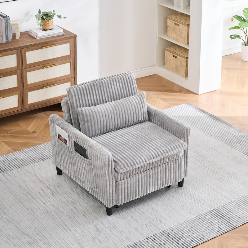 Corduroy Accent Chair Convertible Chaise Lounge, Single Sofa Chair Lounge Chair Pull-out Sleeper Sofa Bed
