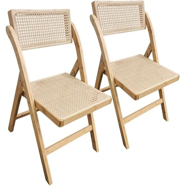 Set of 2 Scandinavian Bamboo/Rattan Folding Outdoor Chairs - On