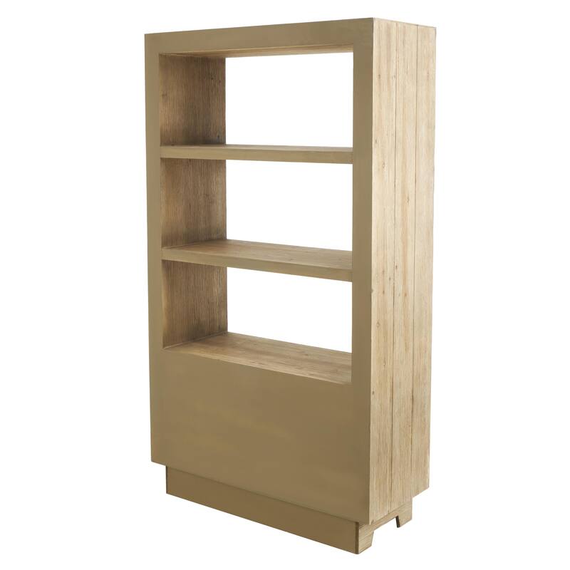 Wood 2 Door and 3 Shelf Shelving Unit with Natural Wood Grains - Light Brown - Roche River Decor