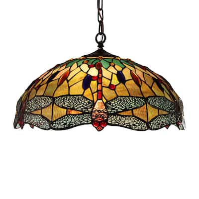 Tiffany-Style Dragonfly Design 3-light Blackish Bronze Hanging Pendant