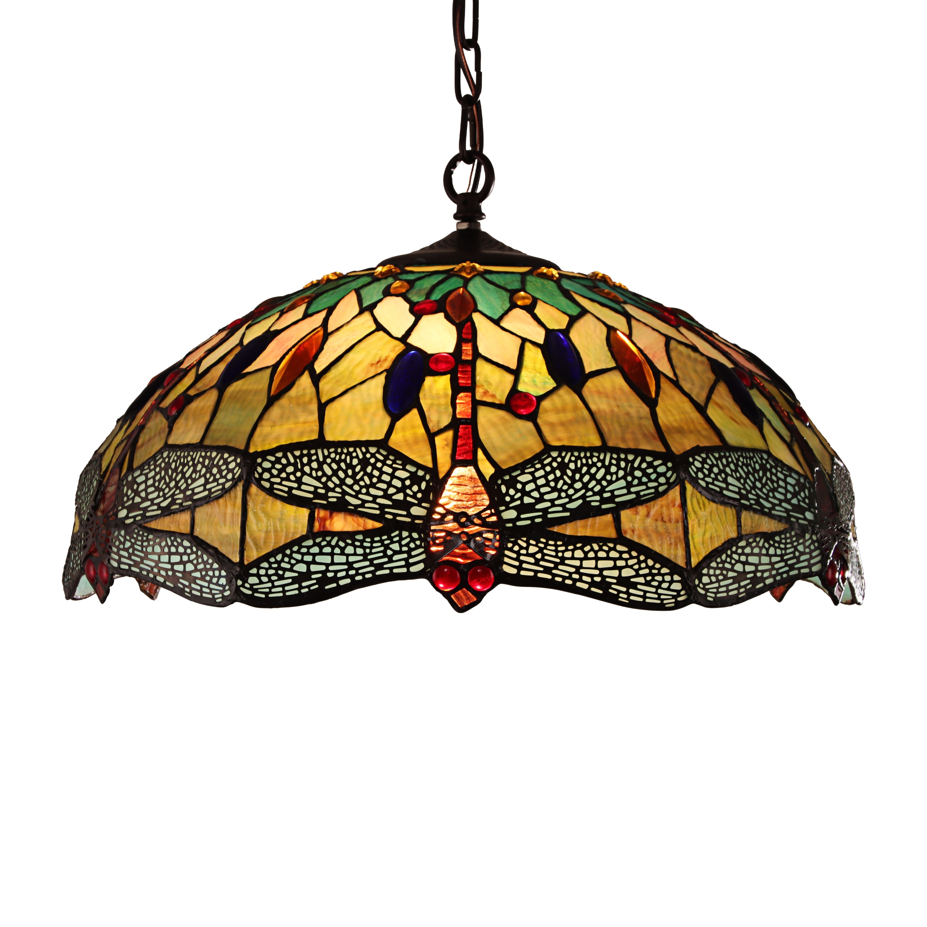 Tiffany-Style Dragonfly Design 3-light Blackish Bronze Hanging Pendant