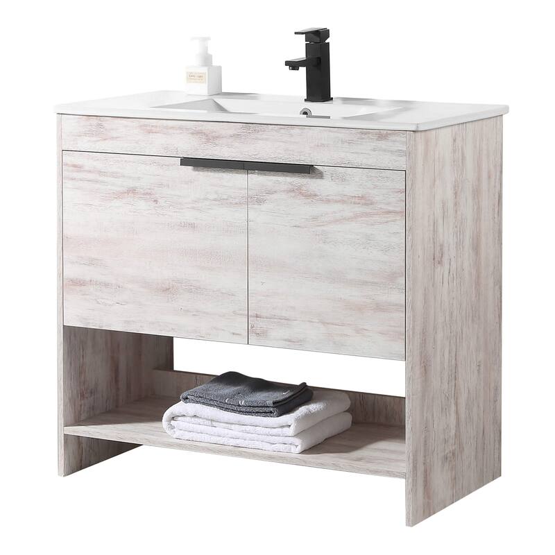 Fine Fixtures Phoenix Bathroom Vanity with Sink - Full Assembly Required - 36 Inch - Rustic White