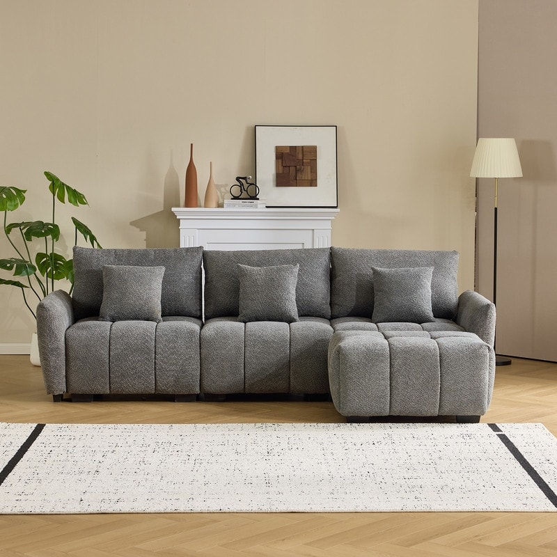 American Tufed Boucle Sofa with Ottoman - 3 Seat 1 Ottoman
