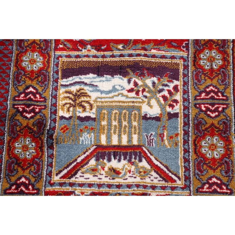 Pictorial Red Floral Kashan Turkish Area Rug Machine Made Carpet - 9'8" x 13'1"