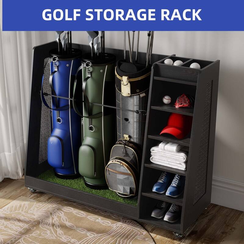 Moasis 35"/47" Wooden Golf Equipment Organizer Storage Rack with Wheels