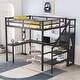 preview thumbnail 1 of 7, Black Full Size Metal Loft Bed with Wardrobe, Desk, Charging Station, LED, Storage Staircase Black