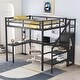 preview thumbnail 1 of 14, Full Size Metal Loft Bed with L-shaped Desk, LED, and Wardrobe Black