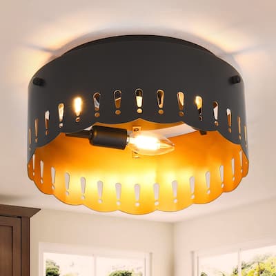 3 - Light Black Flush Mount, Decorative Cutout Pattern - Matte Black