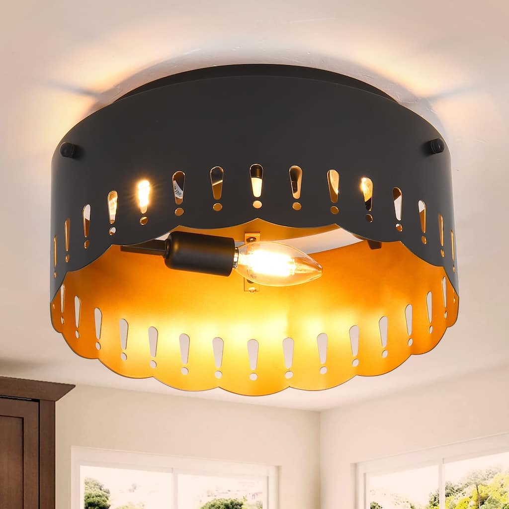 3 - Light Black Flush Mount, Decorative Cutout Pattern - Matte Black