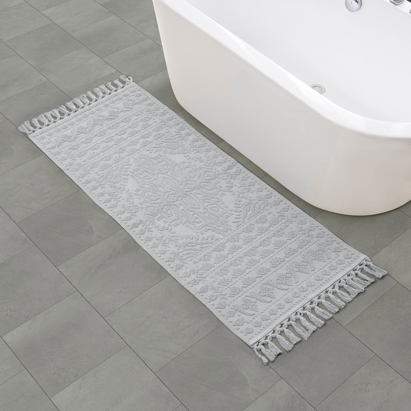 French Connection Nellore Fringe Cotton Bath Rug - Light Gray - 24x64