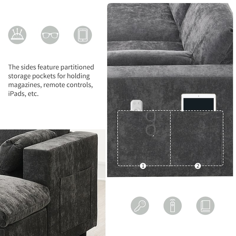 86.5" Chenille Modular Sectional Sofa 5-Seat U-Shaped Couch with 2 Ottomans Storage Pockets and Pillows for Living Room