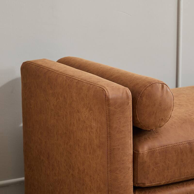 Roomfitters 66.34" Upholstered Bench Daybed with Fluted Wood Legs and 2 Bolster Pillows, Bedroom