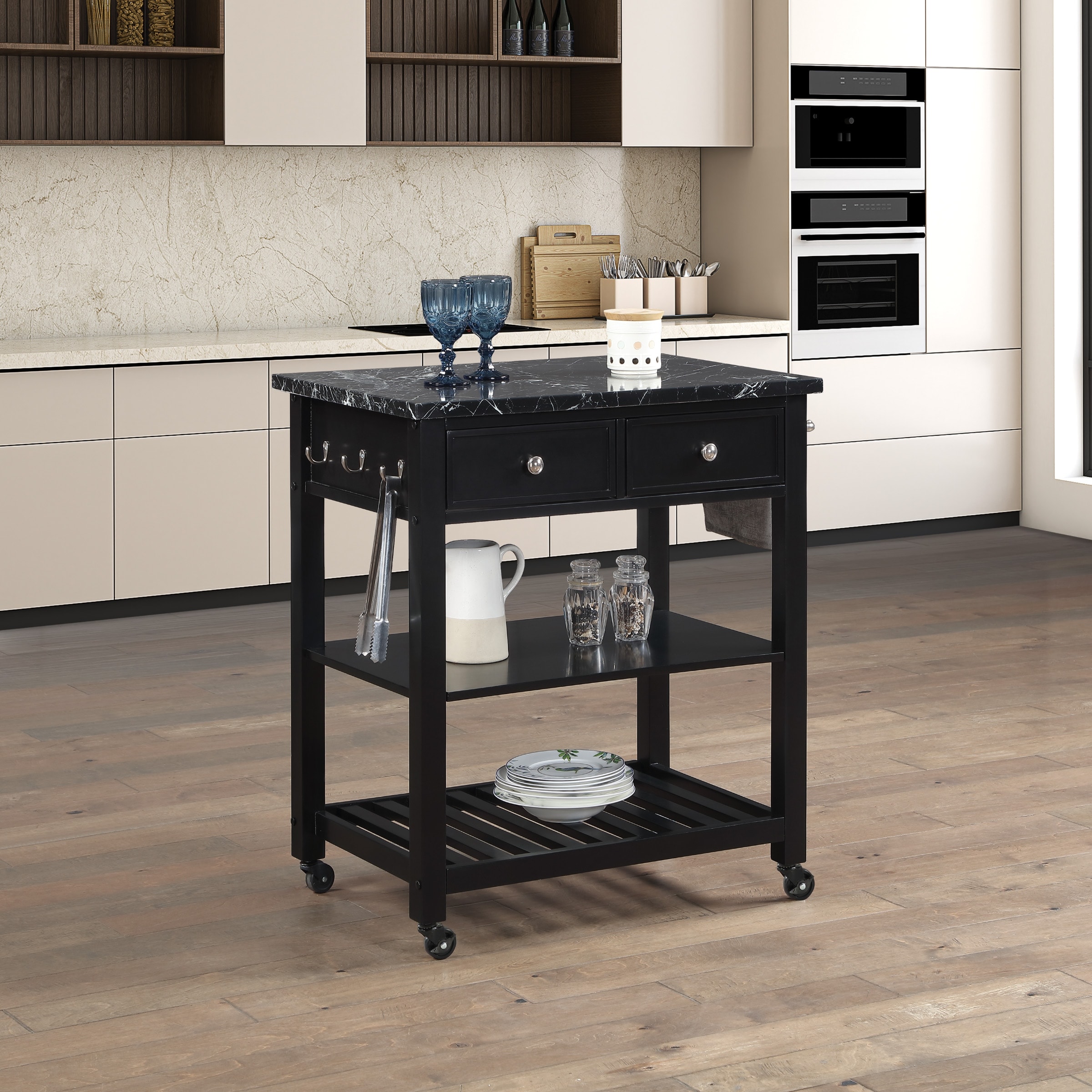 OSP Litchfield Kitchen Cart with Drawers and Locking