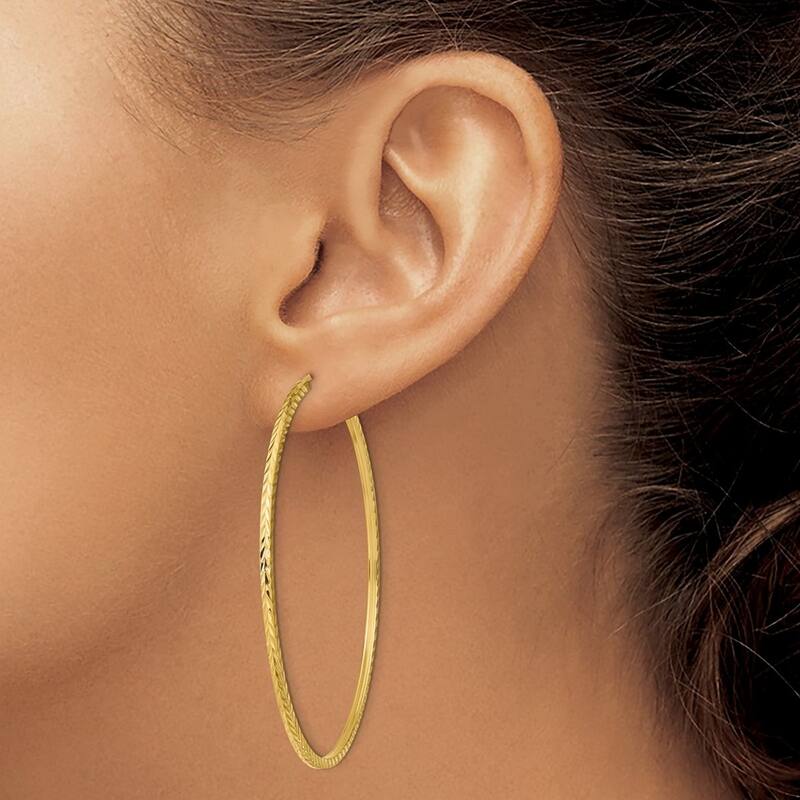 Curata 14k Yellow Gold Diamond Cut Square Tube 1.35x55mm Endless Hoop Earrings