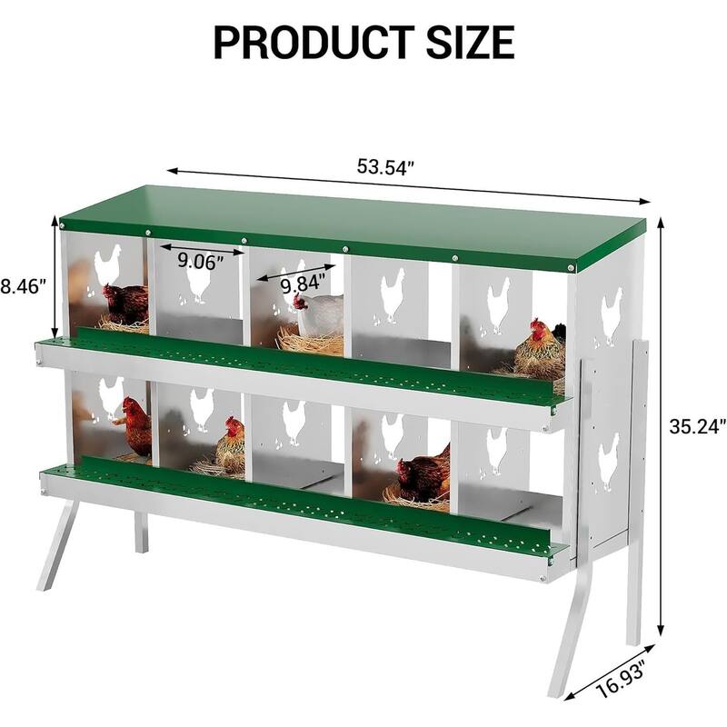 Wall-Mount or Free-Standing Metal Chicken Nesting Box for Hens, Green with Legs