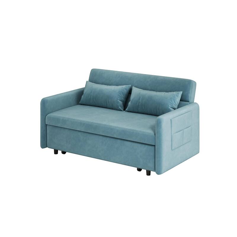 Sofa Pull Out Bed Included 2 Pillows Velvet Sofa for Small Spaces Teal