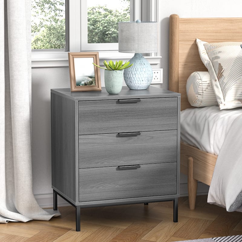 Anmytek Modern 3-Drawer Wood Nightstand Bedside Table End Table for Bedroom - Grey - 3-drawer