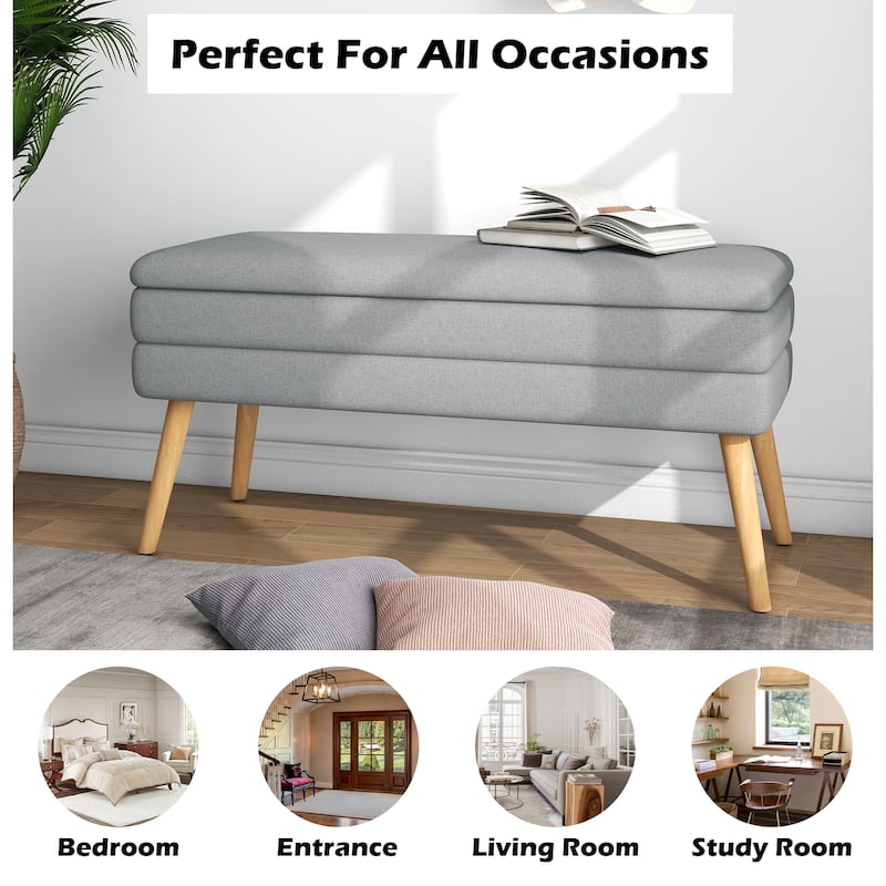 Modern Cotton/Linen Oversize Ottoman Bench with Wood Legs