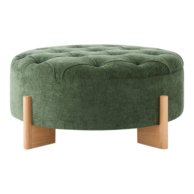 32" Round Tufted Ottoman with Solid Wood Legs by Harper&Bright Designs