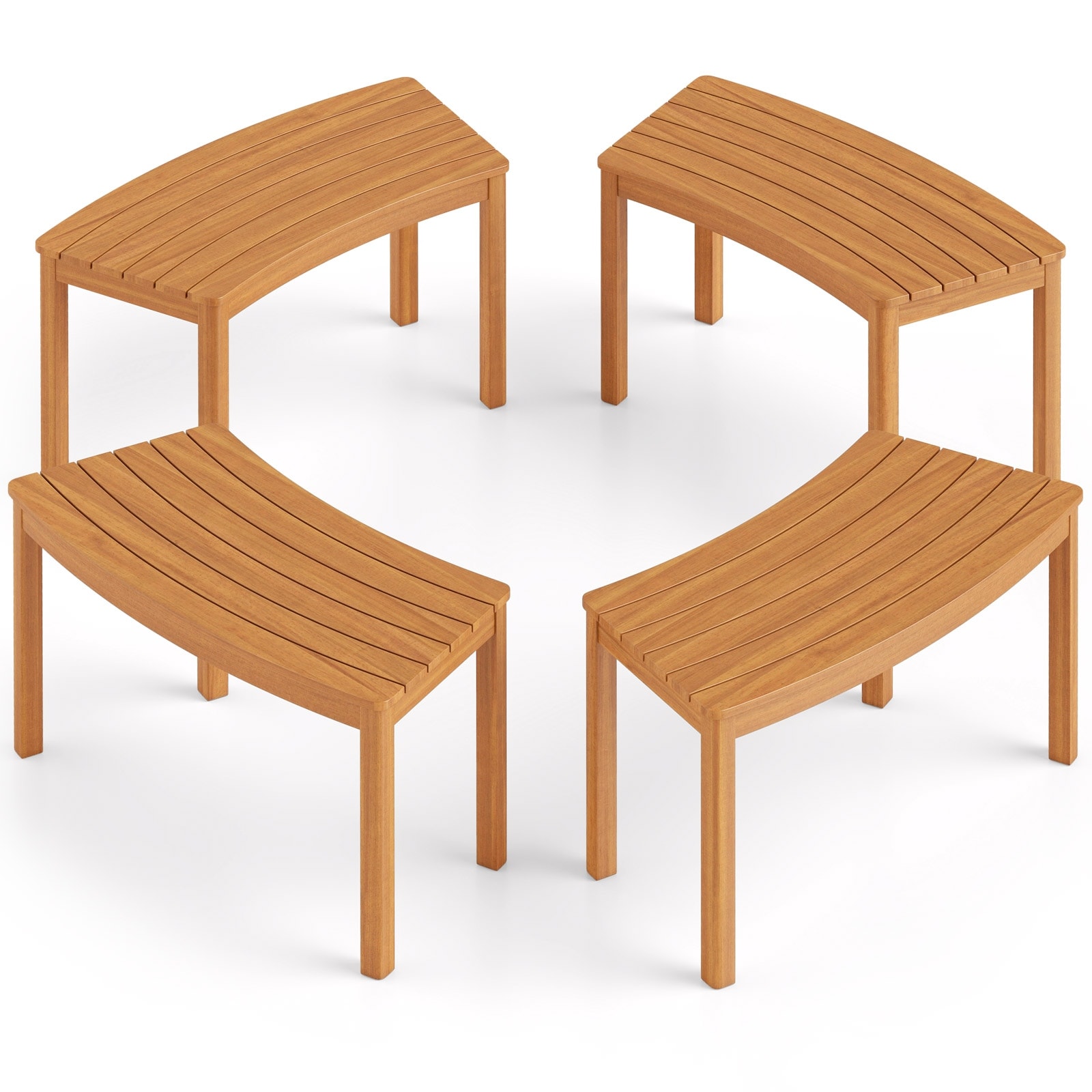 Gymax Outdoor Curved Acacia Wood Bench Set of 4 Patio Garden Backless