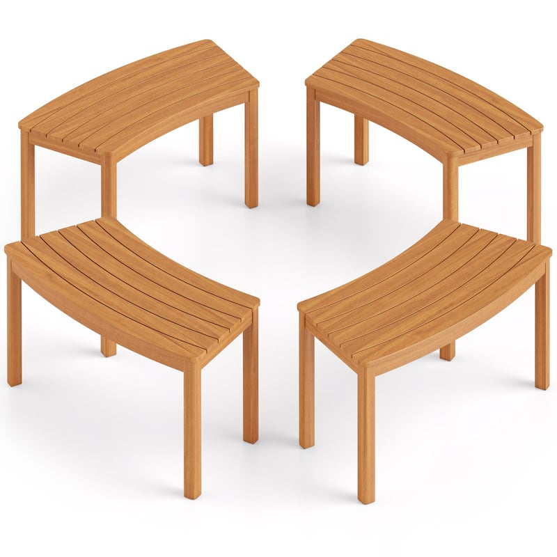 Outdoor Curved Acacia Wood Bench Set of 2/3/4 for Front Porch-3 - 4
