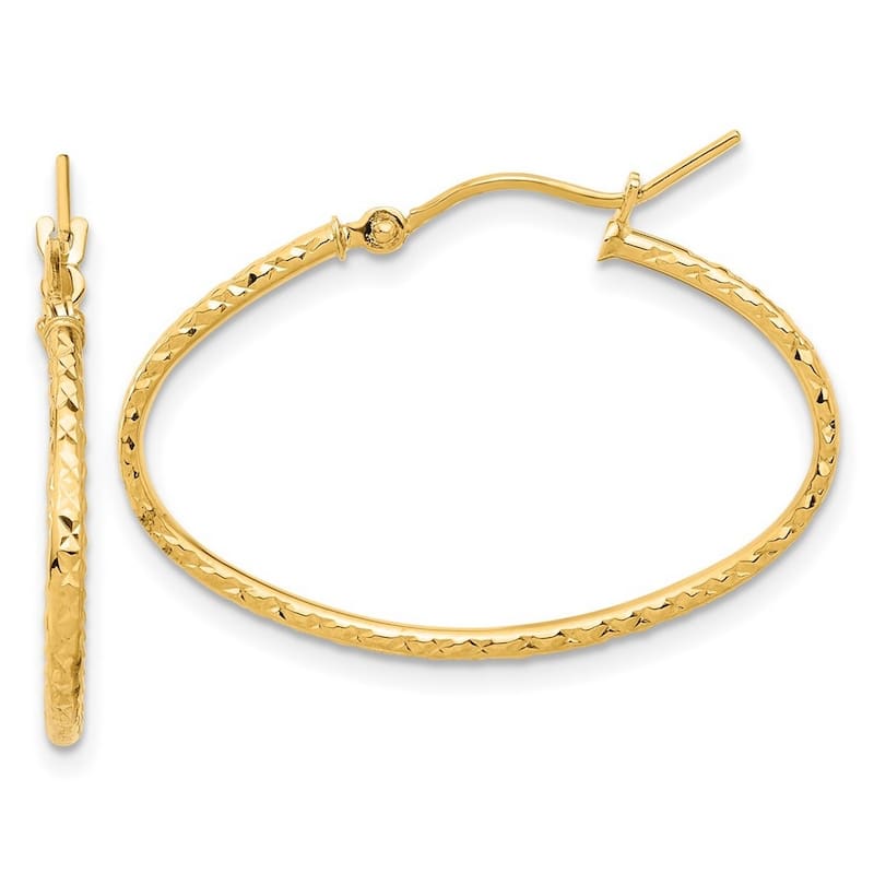 Curata 14k Yellow Gold Polished and Sparkle Cut Oval Hoop Earrings - 21.4x30.7mm