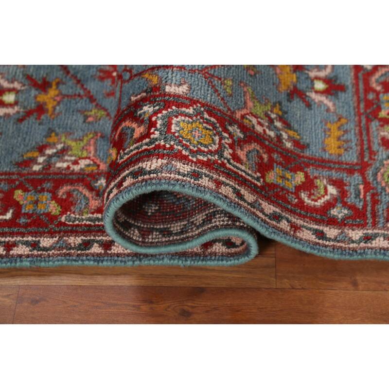 Blue Floral Oushak Indian Accent Rug Handmade Wool Carpet - 2'10"x 4'11"