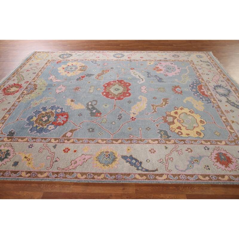 Light Blue Oushak Area Rug Handmade Living Room Wool Carpet - 8'1"x 10'1"