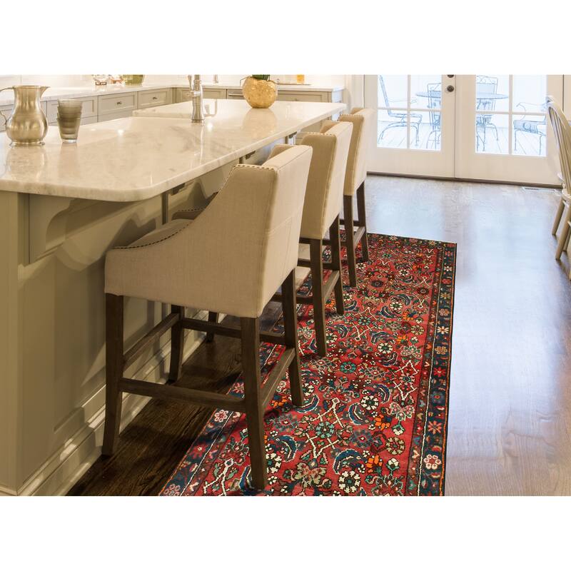 Fine Vintage Distressed Burl Red/Navy Runner - 2'0" x 9'3"