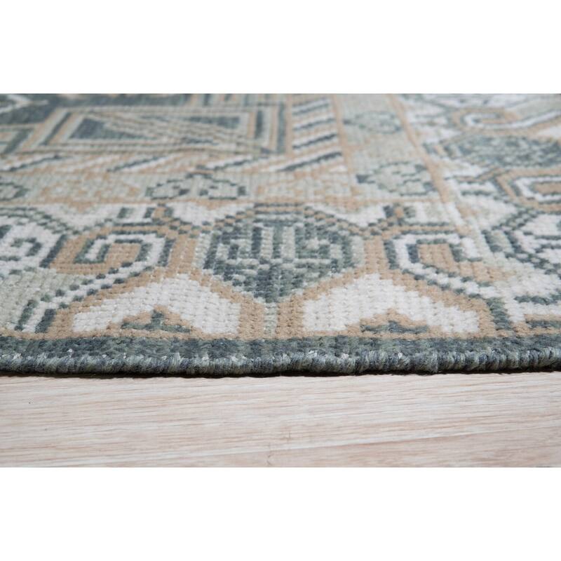 Hand-Knotted Wool Khotan Rug, 6' x 9', Blue Area Rug, Soft Handcrafted Design for Modern Living Rooms - L