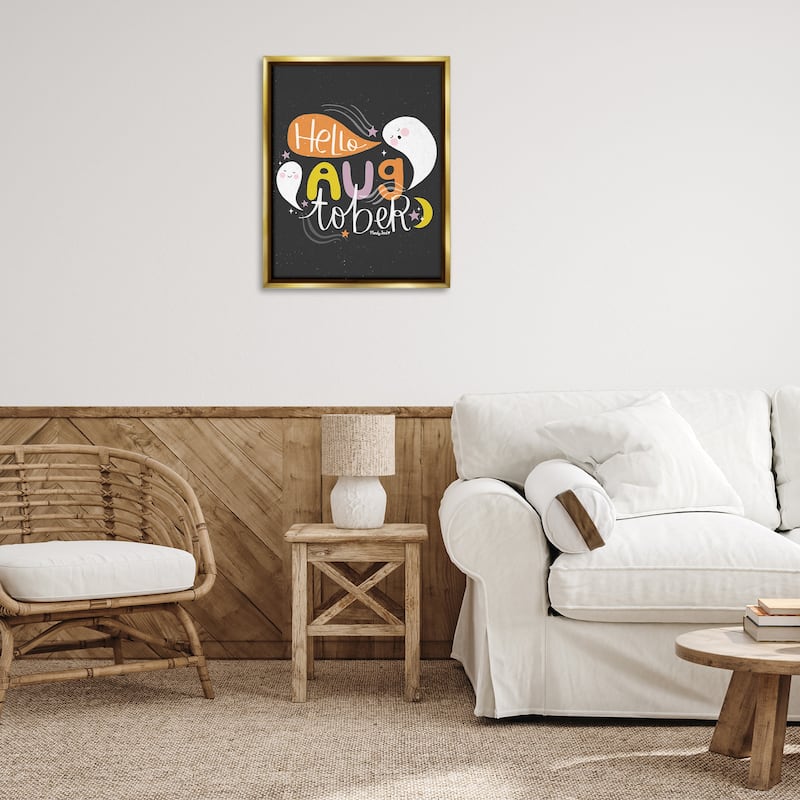 Stupell Hello Augtober with Ghosts Framed Floater Canvas Wall Art Design By Mandy Ford Art + Illustration