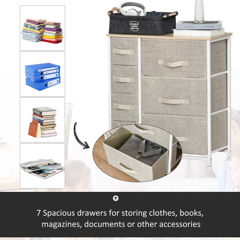 HOMCOM 7-Drawer Storage Cabinet Organizer Unit with Fabric Bins for Bedroom, Dresser, Closets, Grey