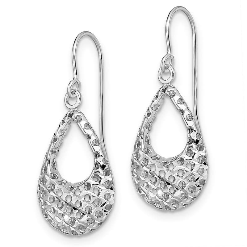 Curata 10k White Gold 29x12mm Textured Tear-drop Hook Dangle Earrings