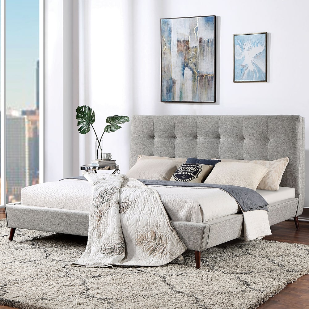 Kazz Mid-Century Fabric Upholstered Platform Bed by Furniture of America