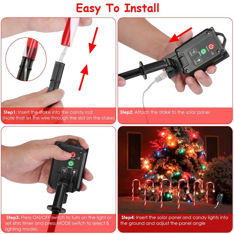 Solar Christmas Candy Cane String Lights