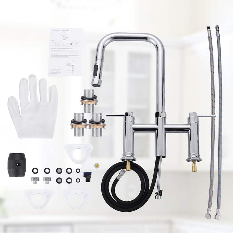 WOWOW Double Handle Pull Down Kitchen Faucet