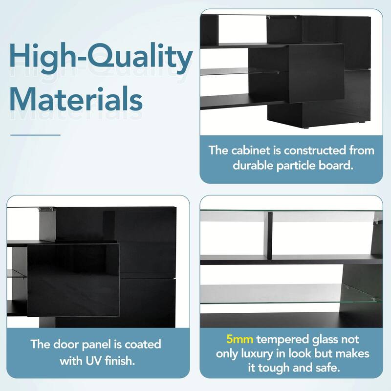 Unique Shape TV Stand with Illuminated Glass Shelves