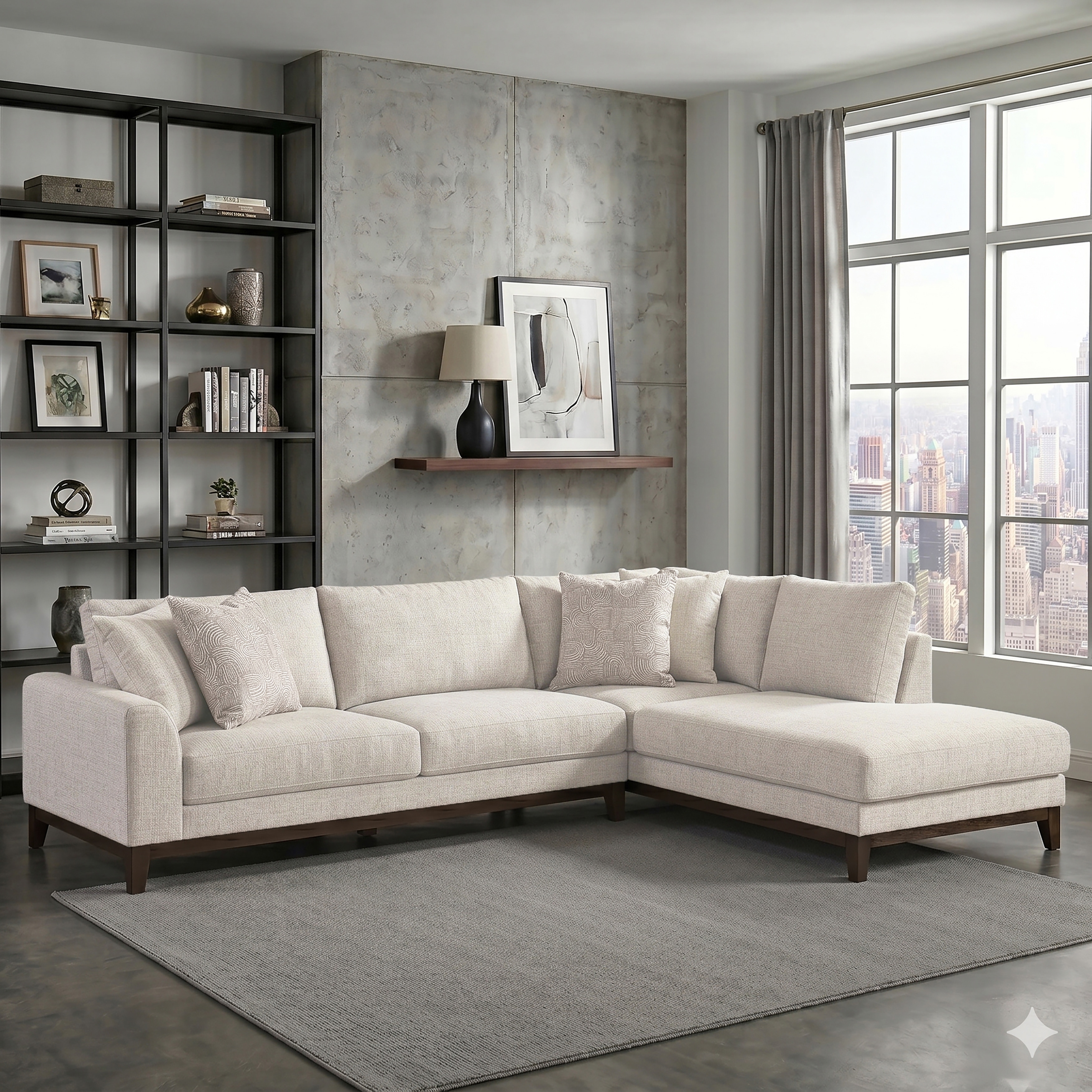Evora 114" Chenille 2-Piece Sectional Sofa with Chaise and Pillows
