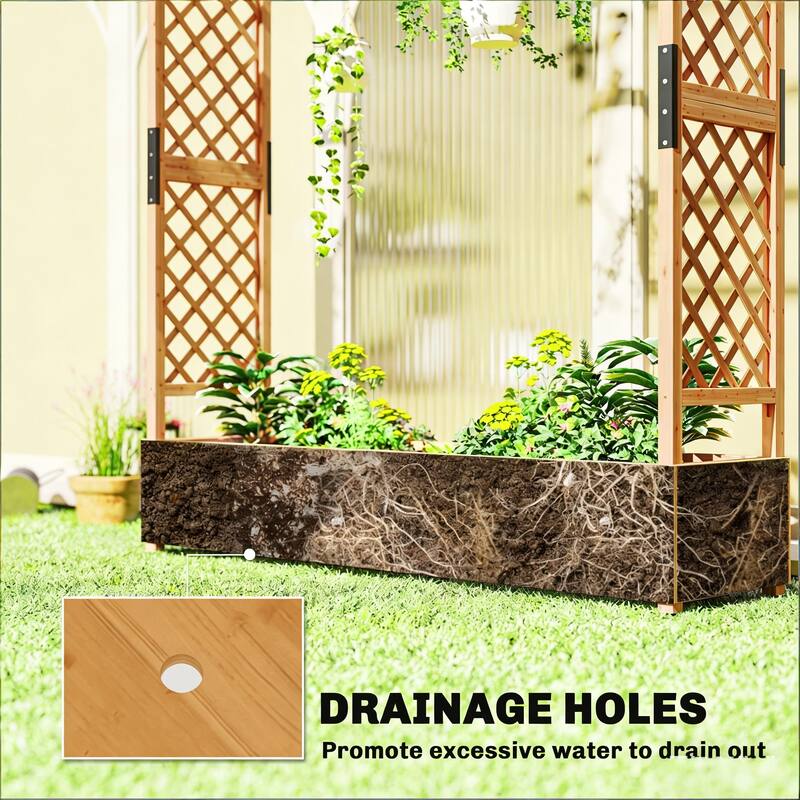 Raised Garden Planter with Trellis and Drainage for Flowers Vegetables