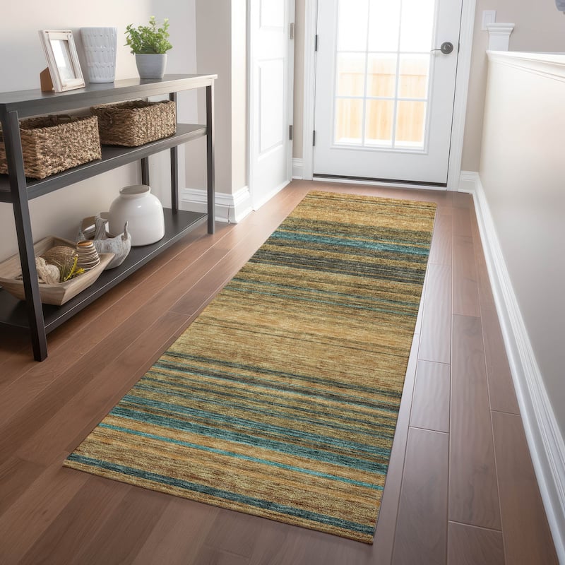 Machine Washable Indoor/ Outdoor Ombre Stripes Chantille Rug