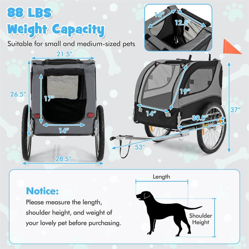 Costway Dog Bike Trailer Foldable Pet Cart with 3 Entrances for - See Details