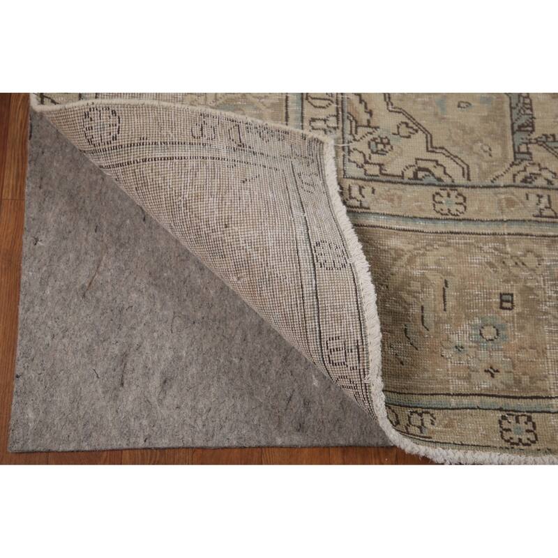 Hand Knotted Oriental 100% Wool Carpet Traditional Floral Beige & Ivories Tabriz Area Rug - 12' 7'' X 9' 7''