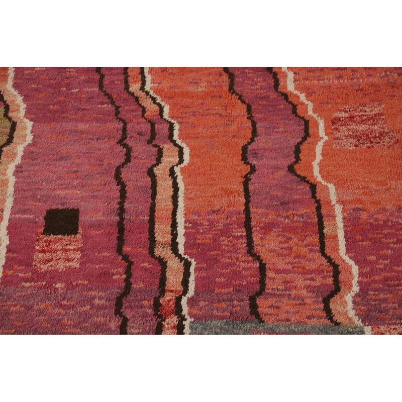 Moroccan Oriental Area Rug Hand-Knotted Abstract Wool Carpet - 8'10" x 12'2"