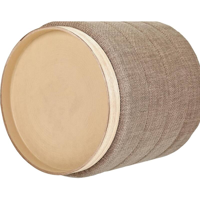 Modern Cylinder Ottoman with Hidden Storage Linen Upholstery Seat