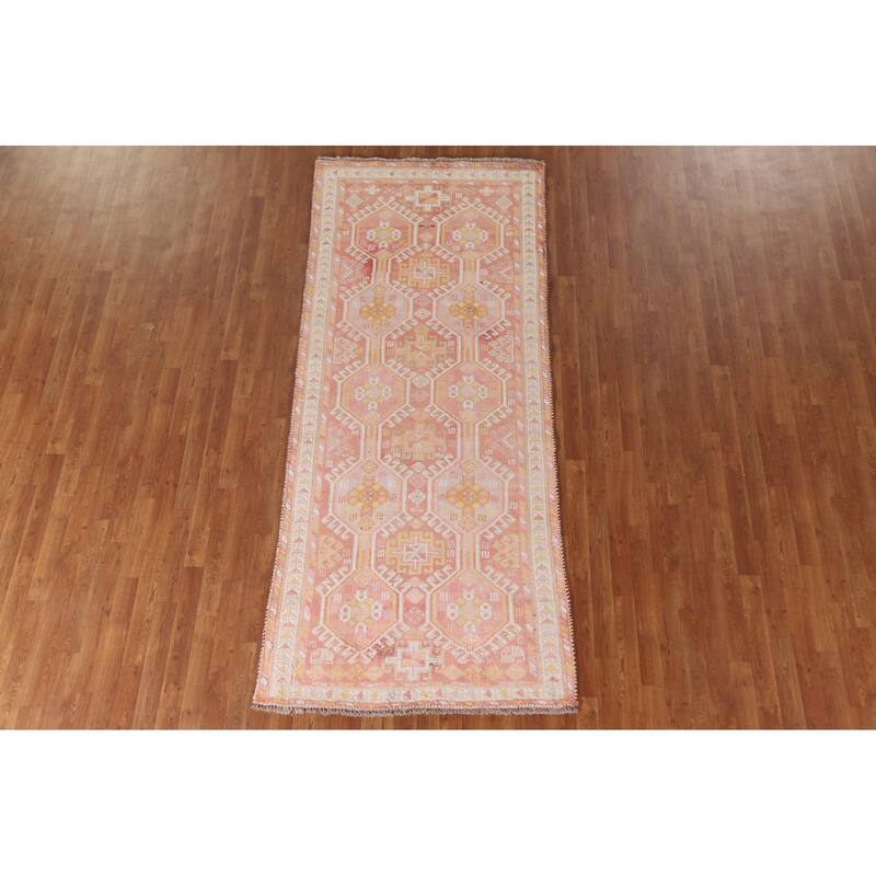 Tribal Pink Gabbeh Persian Vintage Runner Rug Handmade Wool Carpet - 3'9"x 9'2"