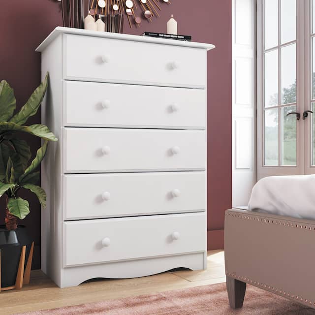 100% Solid Wood 5-Drawer Chest by Palace Imports - White