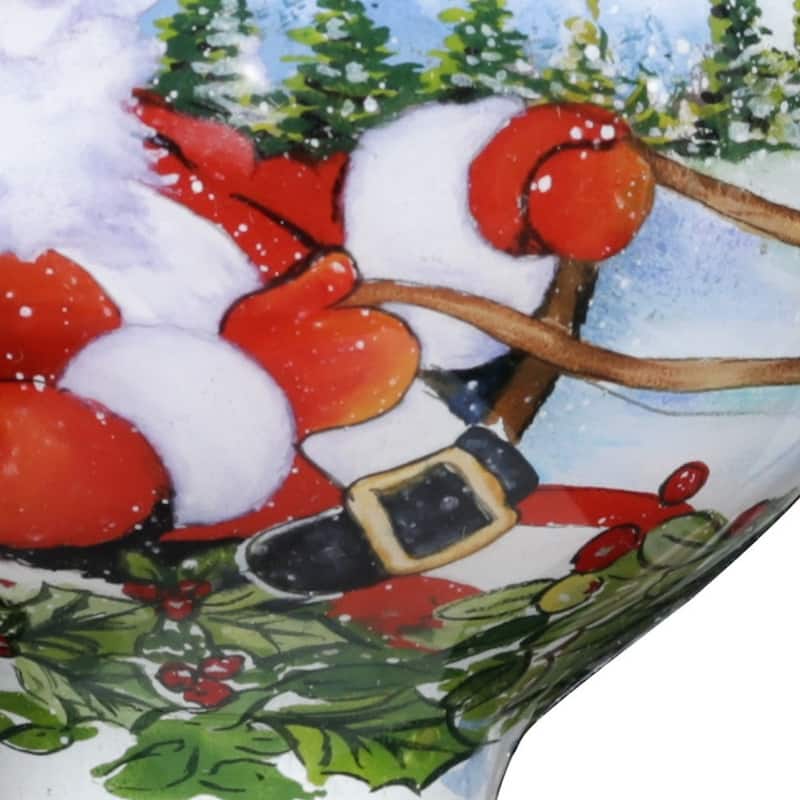 Santa Riding a Sleigh Hand Painted Mouth Blown Glass Ornament - 3.75" x 2.75" x 2.75"