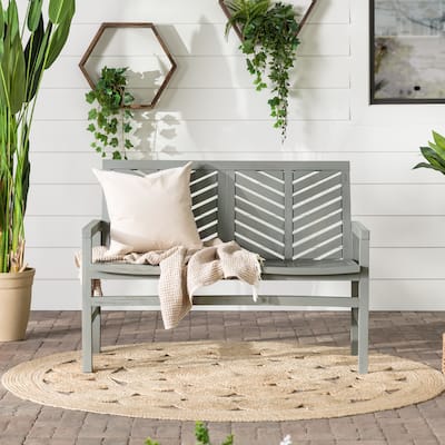 Walker Edison Acacia Wood Outdoor Chevron Love Seat